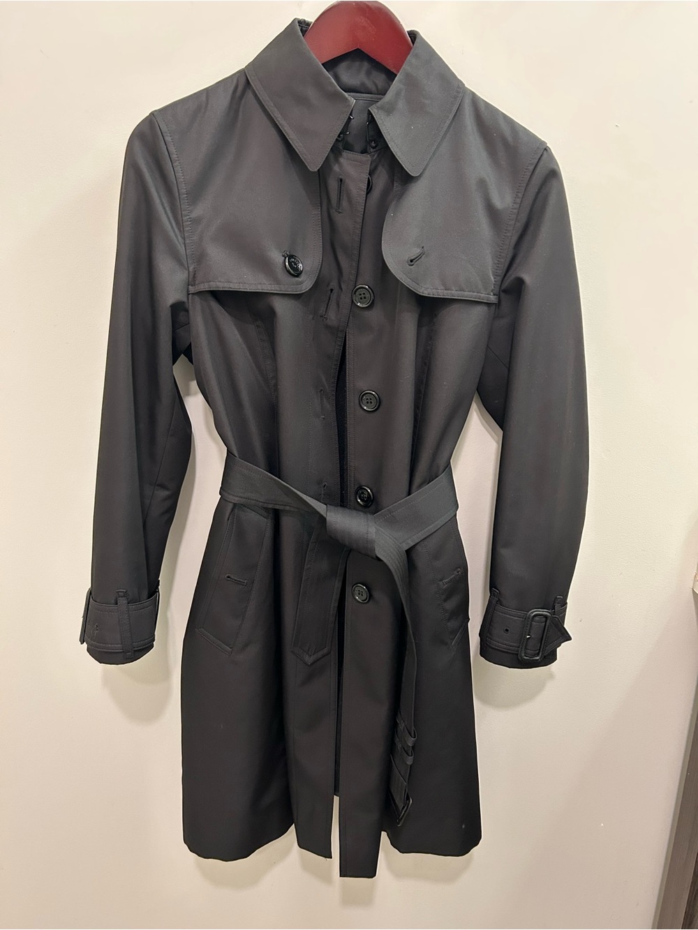 Burberry Black Trench Coat with Belted Waist